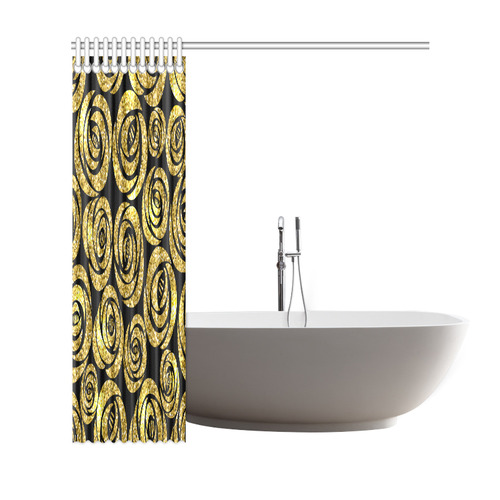 Beautiful Gold Flowers Black Background Shower Curtain 69"x72"