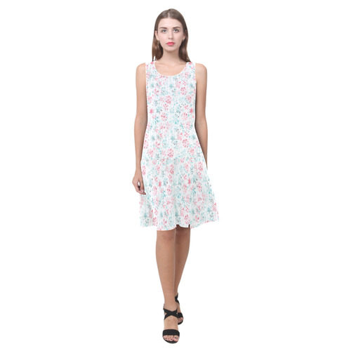 watercolor snowflakes, christmas pattern Sleeveless Splicing Shift Dress(Model D17)