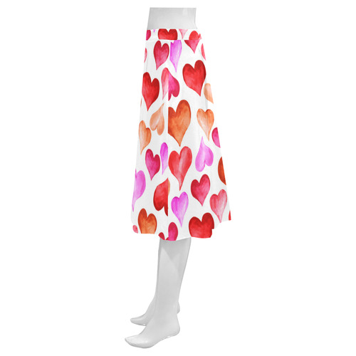 Pink Red Hearts Pattern Mnemosyne Women's Crepe Skirt (Model D16)