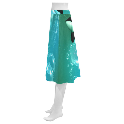 Orca with bubbles Mnemosyne Women's Crepe Skirt (Model D16)