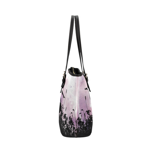 Pink Fairy Silhouette with bubbles Leather Tote Bag/Large (Model 1651)