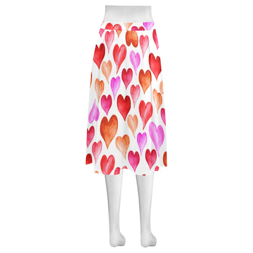 Pink Red Hearts Pattern Mnemosyne Women's Crepe Skirt (Model D16)