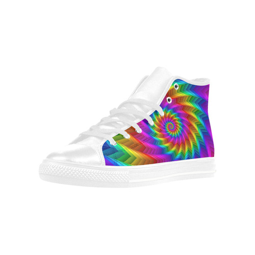 Psychedelic Rainbow Spiral Fractal Aquila High Top Microfiber Leather Men's Shoes (Model 032)