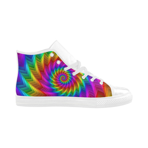 Psychedelic Rainbow Spiral Fractal Aquila High Top Microfiber Leather Men's Shoes (Model 032)