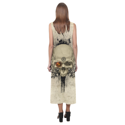 Amazing skull with wings,red eye Phaedra Sleeveless Open Fork Long Dress (Model D08)