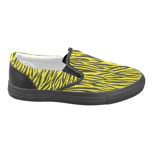 Yellow Zebra Stripes Fur Slip-on Canvas Shoes for Men/Large Size (Model 019)