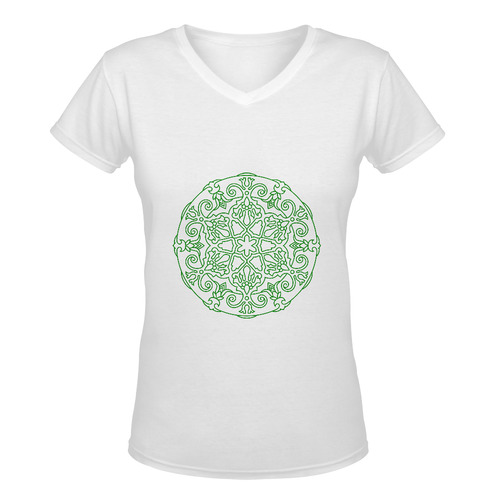 New! Original designers t-shirt with mandala in shop / hand-drawn green Mandala art Women's Deep V-neck T-shirt (Model T19)