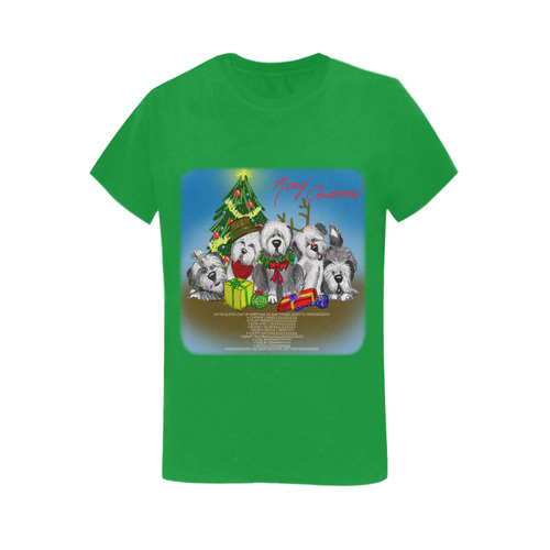 12 pups of Christmas! kelly green Women's T-Shirt in USA Size (Two Sides Printing)