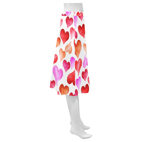 Pink Red Hearts Pattern Mnemosyne Women's Crepe Skirt (Model D16)