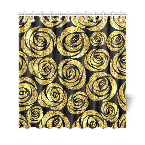 Beautiful Gold Flowers Black Background Shower Curtain 69"x72"