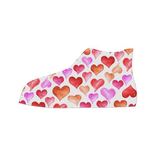 Pink Red Hearts Pattern High Top Canvas Women's Shoes/Large Size (Model 017)