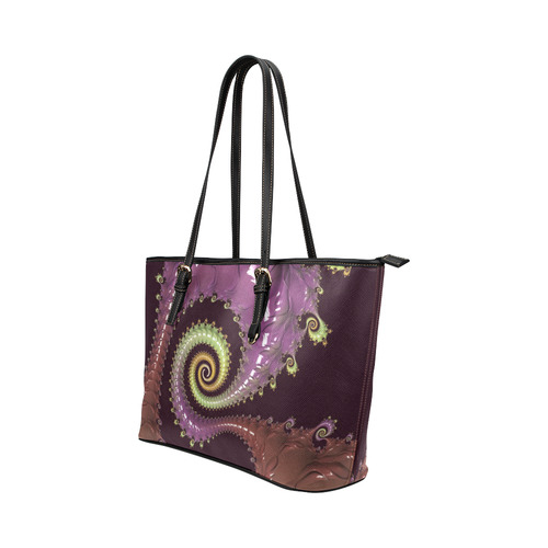 Chocolate Purple Spiral Leather Tote Bag/Large (Model 1651)