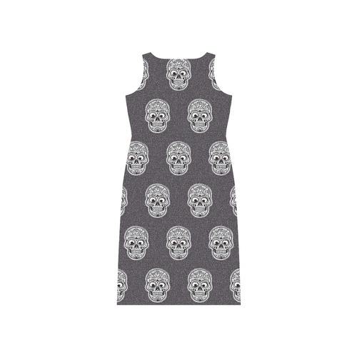 funny skull pattern Phaedra Sleeveless Open Fork Long Dress (Model D08)