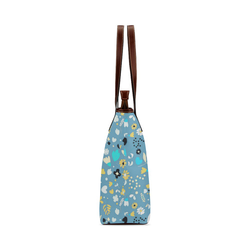 Cute Vintage Yellow Aqua Flowers Shoulder Tote Bag (Model 1646)