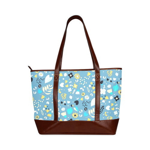 Cute Vintage Yellow Aqua Flowers Tote Handbag (Model 1642)