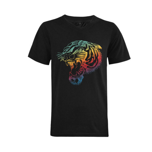 Roaring Tiger Tattoo colored Men's V-Neck T-shirt  Big Size(USA Size) (Model T10)