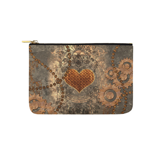 Steampuink, rusty heart with clocks and gears Carry-All Pouch 9.5''x6''