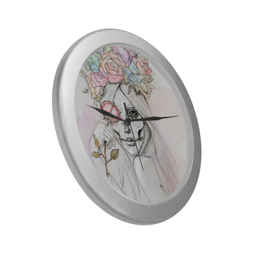 Boho Queen, skull girl, watercolor woman Silver Color Wall Clock