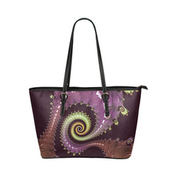Chocolate Purple Spiral Leather Tote Bag/Large (Model 1651)