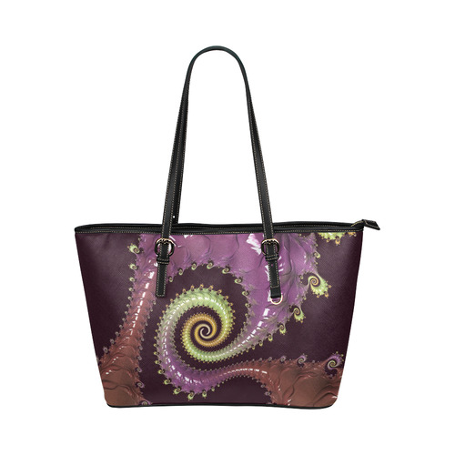 Chocolate Purple Spiral Leather Tote Bag/Large (Model 1651)