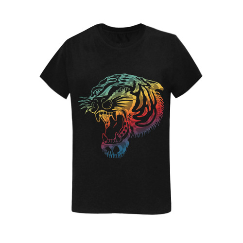 Roaring Tiger Tattoo colored Women's T-Shirt in USA Size (Two Sides Printing)