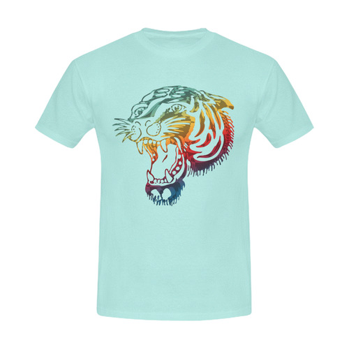 Roaring Tiger Tattoo colored Men's Slim Fit T-shirt (Model T13)