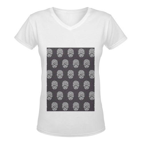 funny skull pattern Women's Deep V-neck T-shirt (Model T19)