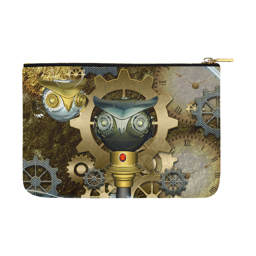 Steampunk, owl, clocks and gears Carry-All Pouch 12.5''x8.5''