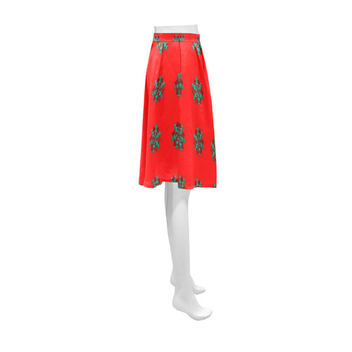 Metallic Red & Green Christmas Bows on Red Athena Women's Short Skirt (Model D15)