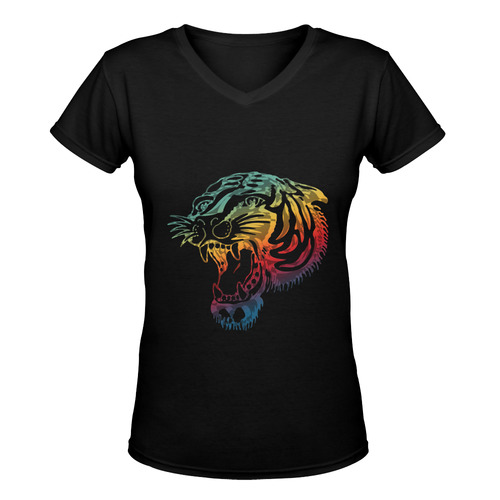 Roaring Tiger Tattoo colored Women's Deep V-neck T-shirt (Model T19)