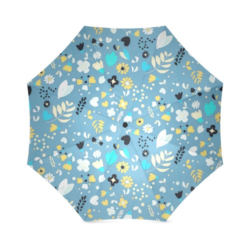 Cute Vintage Yellow Aqua Flowers Foldable Umbrella (Model U01)