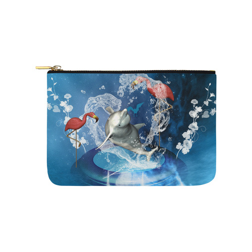 Dolphin with flamingos Carry-All Pouch 9.5''x6''