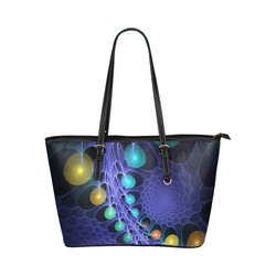Blue Seed Pearls Leather Tote Bag/Large (Model 1651)