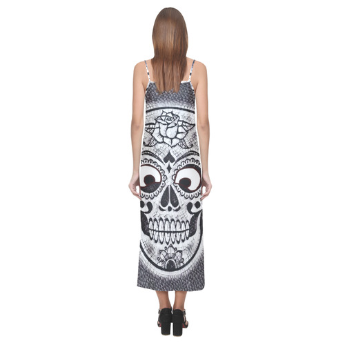 funny skull V-Neck Open Fork Long Dress(Model D18)