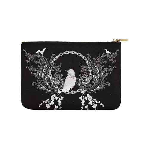 White crow with flowers Carry-All Pouch 9.5''x6''