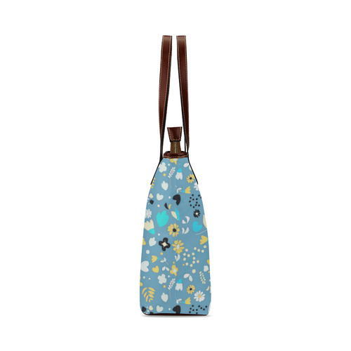 Cute Vintage Yellow Aqua Flowers Shoulder Tote Bag (Model 1646)