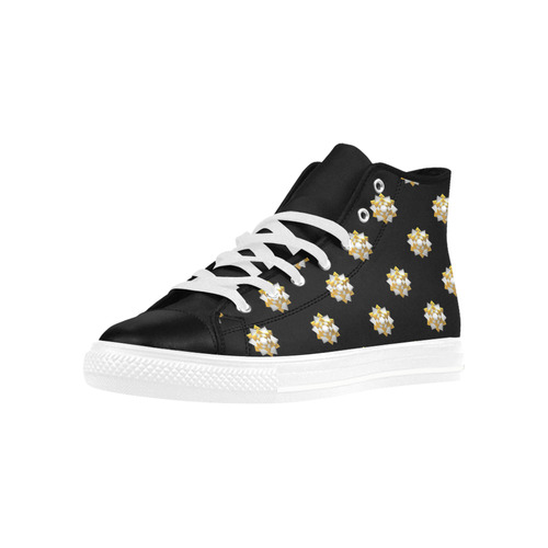 Metallic Silver And Gold Bows on Black Aquila High Top Microfiber Leather Women's Shoes/Large Size (Model 032)