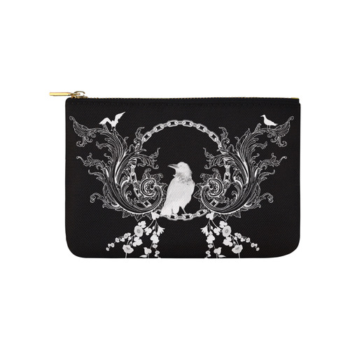 White crow with flowers Carry-All Pouch 9.5''x6''