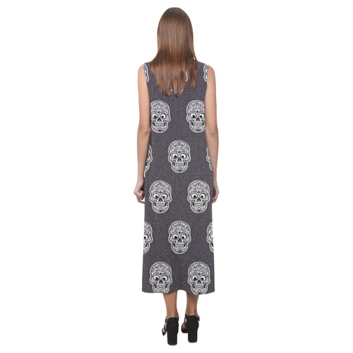 funny skull pattern Phaedra Sleeveless Open Fork Long Dress (Model D08)