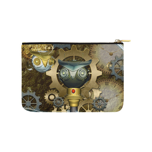 Steampunk, owl, clocks and gears Carry-All Pouch 9.5''x6''