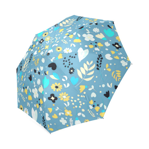 Cute Vintage Yellow Aqua Flowers Foldable Umbrella (Model U01)
