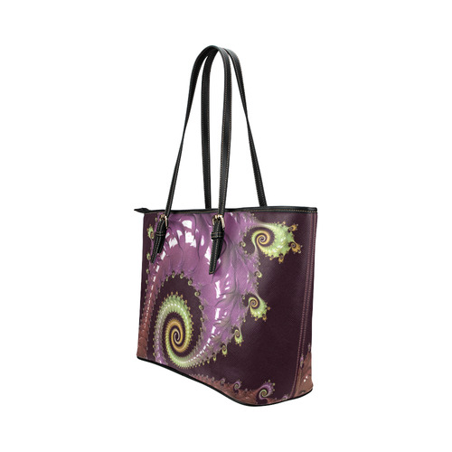 Chocolate Purple Spiral Leather Tote Bag/Large (Model 1651)