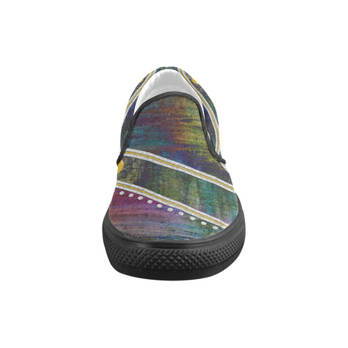 Landscape Waves Dots Grunge Gold Silver Men's Slip-on Canvas Shoes (Model 019)
