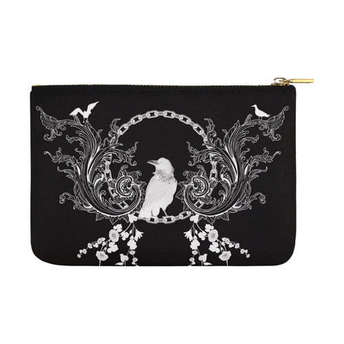 White crow with flowers Carry-All Pouch 12.5''x8.5''