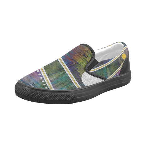 Landscape Waves Dots Grunge Gold Silver Men's Slip-on Canvas Shoes (Model 019)