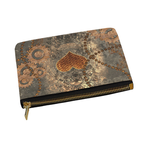 Steampuink, rusty heart with clocks and gears Carry-All Pouch 12.5''x8.5''
