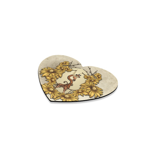 Sweet, cute giraffe with flowers Heart Coaster