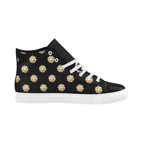 Metallic Silver And Gold Bows on Black Aquila High Top Microfiber Leather Women's Shoes/Large Size (Model 032)