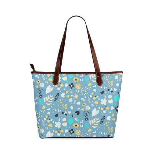 Cute Vintage Yellow Aqua Flowers Shoulder Tote Bag (Model 1646)