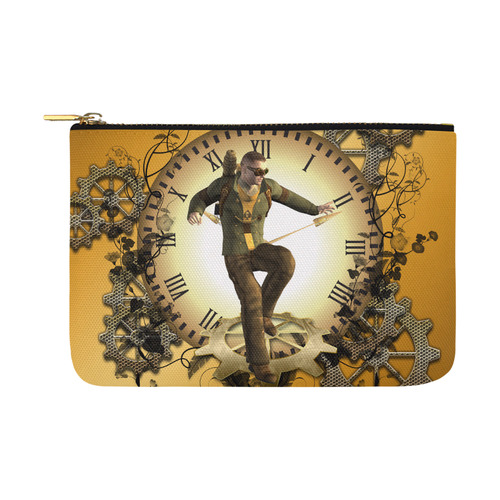 Steampunk, man, clocks and gears Carry-All Pouch 12.5''x8.5''
